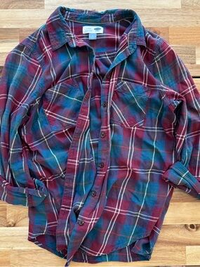 Old Navy Burgundy & Teal Plaid Button-Down Shirt